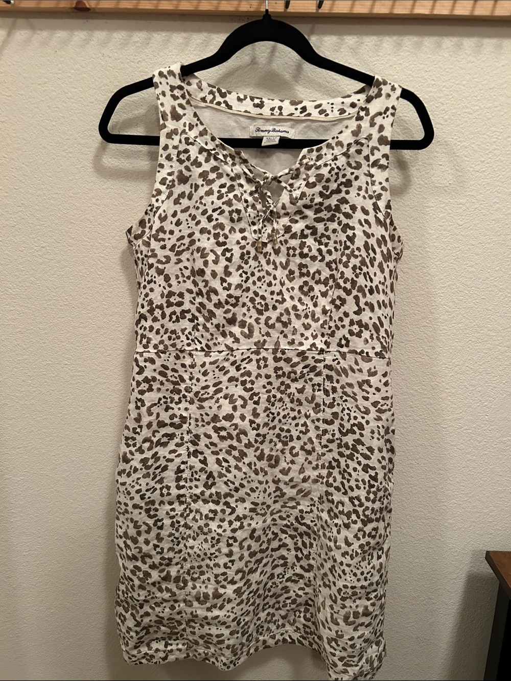 Tommy Bahama White Linen Dress with Taupe Leopard Print